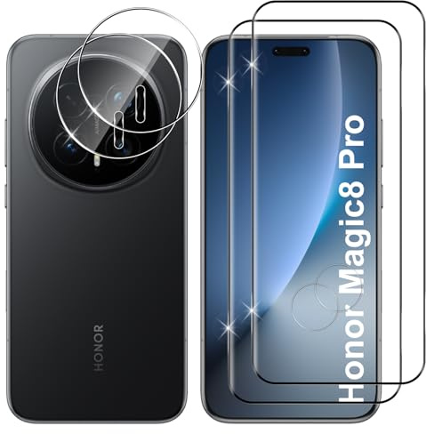 Lutree pour Honor Magic 8 Pro 5G Verre Trempé, 2+2 Pièces Protection écran + Caméra Arrière Protecteur Film, 9H Dureté Anti-Rayures HD Sans Bulles Vitre Trempé Protecteurs d'écran