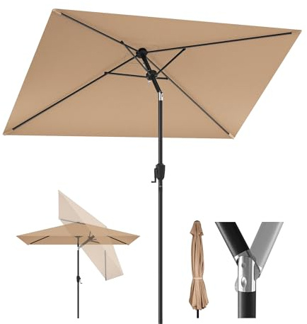 HOMEDEMO Aluminum Sonnenschirm Balkon Rechteckig 210x150cm, Schirm groß Gartenschirm Marktschirm für Terrasse, Garten, Balkon, Pool, Tischschirm Khaki, Schutz 50+ Neigbar