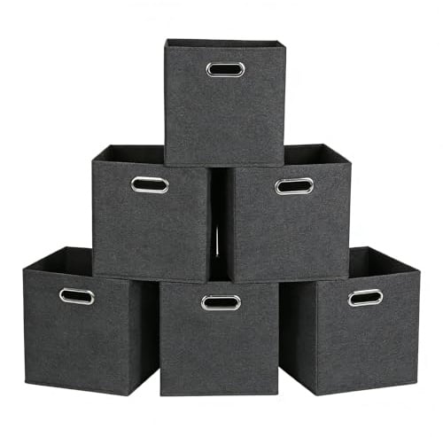 Kongming Kallax Einsatz 6er Set Aufbewahrungsbox Stoff mit Griff Faltbar Aufbewahrungsbox 28x28x28 cm Kisten für Kallax Regal, WüRfelregal, Stufenregal (Anthrazit)