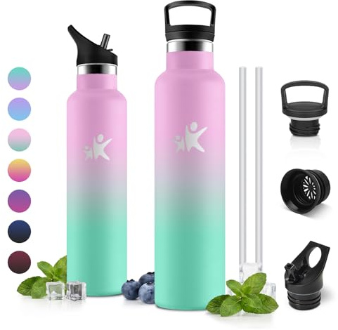 Borraccia Termica 1L, Borracce Acciaio Inox, Bottiglia Acqua senza BPA, Borraccia Termica con Cannuccia, con Doppio Strato Isolante, a Prova di Perdite, per Escursionismo, Fitness