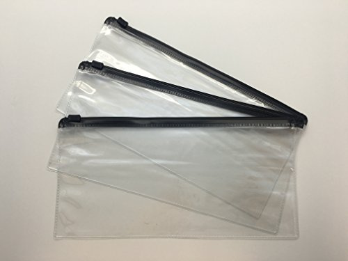 Pack of 12 DL Black Zip Zippy Bags - Document Clear Plastic Transparent Storage Wallet by Janrax