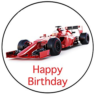 Feuille de glaçage comestible pour gâteau d'anniversaire Motif voiture de course de Formule 1 Happy Birthday 19 cm