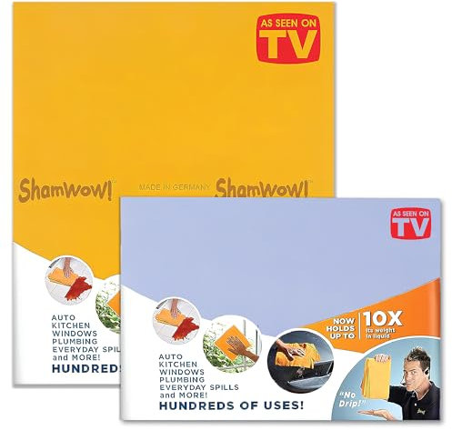 ShamWow Die Original - Super Absorbent Multi-Purpose Cleaning Shammy (Chamois) Tuch-Tuch, maschinenwaschbar, Wird Nicht kratzen (1 Große Orange und 1 Small Blau) 2er-Pack Orange und Blau