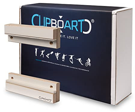 Clipboart® Soporte de pared estándar – Snowboard – Wakeboard – Kiteboard – Balanceboard – Wakeskate – Longboard – Fijación a la pared 360° (revestimiento blanco multiplex)