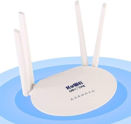KuWFi WiFi 4G LTE Modem Router with SIM Card, 300Mbps WiFi Cat 4, 4 High Gain Antennas, 4G Router Support 32 Users, VPN, 3/EE/O2/Vodafone, DDNS, FDD, Cloud Service, SIM Plug and Play