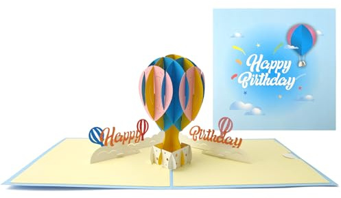 Pop-Up Karte Geburtstag mit Umschlag,Heißluftballon 3D Karte,Glückwunschkarte,Abschlusskarte,Ermutigungskarte für Kinder,Absolventen