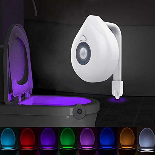 Luces nocturnas con sensor de movimiento automático, luz LED para inodoro, funciona con baterías, divertidos regalos iluminados en el inodoro/asiento para baño, baño y trenes para niños
