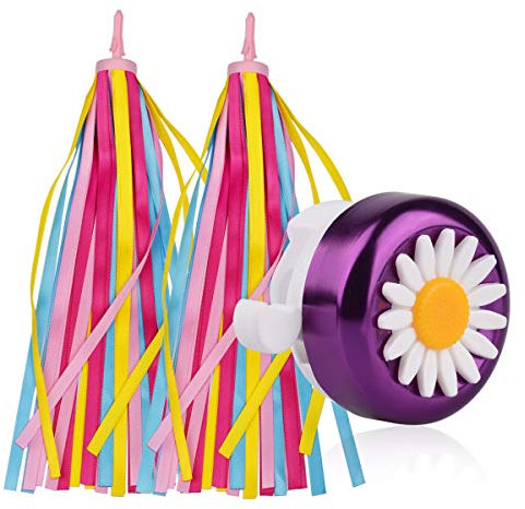 U-LIAN Campanello per bicicletta per bambini per ragazze, confezione da 1 campanello per bicicletta con 2 stelle filanti per manubrio e scooter nappe per accessori per bici per bambini