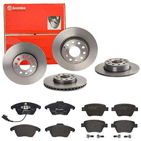 Brembo Bremsscheiben Coated + Beläge Vorne + Hinten für VW Golf 6 5K1 Touran
