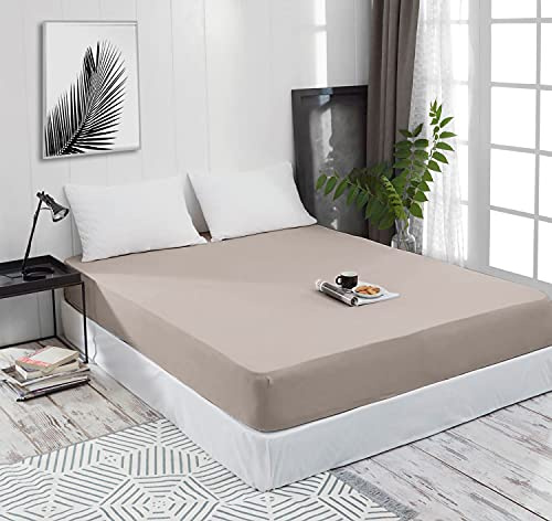 Spannbettlaken Jersey Spannbetttuch 100% Baumwolle Bettlaken Spannbettuch Laken 28 Farben, Größe:90 x 200 cm, Farbe:Beige