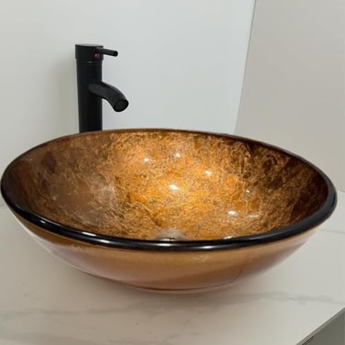 Home Supplies Bathroom Under Sink Cabinet Cloakroom Vanity Unit, Ceramic Cloakroom Basin, Glass Basin Countertop (Gold Glass Bowl) (42 x 42 x 14 cm)