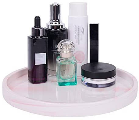 Jiafive Bandeja Redonda de cerámica para tocador, Placa de mármol Rosa, Soporte para Anillos de cerámica, Bandeja de Perfume, Organizador Decorativo para tocador, tocador, baño, Dormitorio