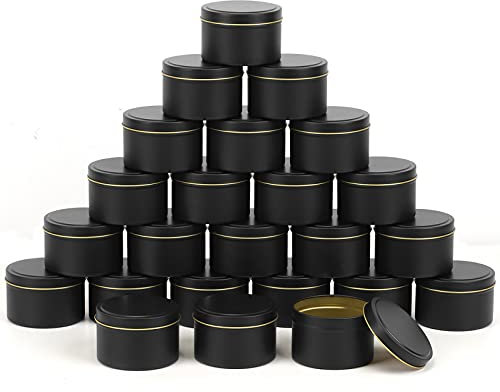 SONVIIBOX 24 Pack 8oz Black Candle Tins, Round Metal Tin Jars for Candle Making, DIY Craft Projects & Storage