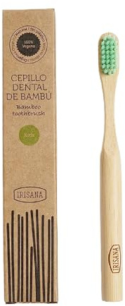 Irisana - Zahnbürste - In Grün - 3 x 16 x 2 cm - Kindermodell - Bambusholz - Vegan - Aktivkohle-Doppelborsten - Gewachster Griff