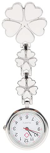 Fob Watches for Nurses, Watch Heart Flower Clip on Lapel Watch Brooch Medical Chest Watch Pocket Watch Graduation Clasp Badge White, 9X2.8CM (36SN04010O)