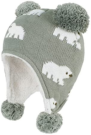 Durio Unisex Baby Mütze Süßer Bär Mädchen Jungen Kleinkind Earflap Beanie Warm Strickmütze für Herbst Wintermütze Hellgrau 1-2 Jahre