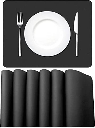 MORROLS Lot de 6 Sets de Table en Cuir PU,Set de Table Lavable Imperméables Rectangulaire Sets de Table Résistant à la Chaleur, PVC Set de Table,42 × 30cm (Noir)