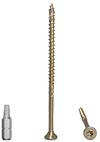 Lot de 15 vis à bois universelles en acier zingué jaune Tête Torx Tête fraisée Vis à panneaux d'aggloméré 5,0 x 100 mm
