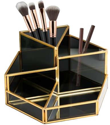 SLHEQING Makeup Organizer Black Schminktisch Organizer Glas Cosmetics Organiser Retro Kosmetik Organizer, 5 Fach Skincare Organizer