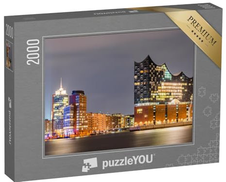 puzzleYOU: Puzzle 2000 Teile „Elbphilharmonie und Hamburger Hafen bei Nacht“ – aus der Puzzle-Kollektion Hamburg, Deutsche Städte
