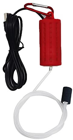 Aquarium Air Pump Mini USB Fish Tank Oxygen Air Pump Portable Ultra Silent Air Aerator Pump Energy Saving Oxygen Bubbler with Air Stone and Single Outlet Silicone Tube 1W (Red)