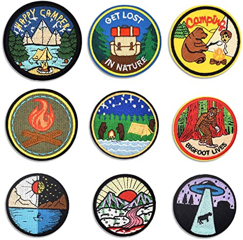 9 Stück Patches zum aufnähen/aufbügeln, Camping&Wandern Bügelflicken für DIY-Kleidung Rucksäcken Jacken T-Shirt Jeans Taschen Hüte