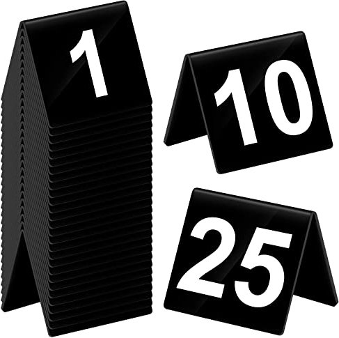 Tuanse Tischnummern 1–25, Acryl, doppelseitig, nummeriert, Tischzelte, Kunststoff, Restaurant, Hochzeit, Zahlen, Karten, Schilder für Party, Bankette, Hochzeitsempfang (schwarz, weiß)