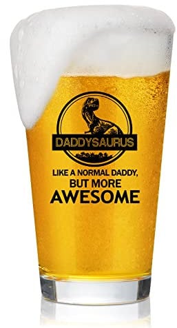 Joymaking Dad Gifts, Father's Day Gift, Daddysaurus Beer Pint Glasses for Men Him, Best Dad New Dad Gifts for Fathers Day Baby Shower Gifts Birthday Gifts from Daughter Son for Dad, 15 oz