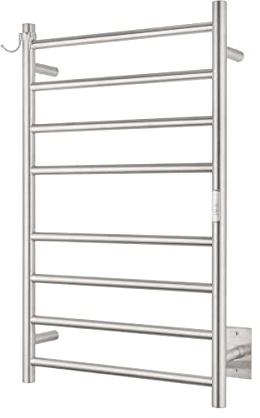 NORTTA Wall Mounted Towel Warmer 8 Bars with Plug-in and Hardwired Options 3 Working Modes Brushed Stainless Steel 21” W 34” H