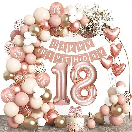 Deko 18 Geburtstag Mädchen, AivaToba 18. Geburtstag Deko Rose Gold luftballons 18. Jahre,Happy Birthday Banner Birthday Decorations 18 Geburtstagsdeko Mädchen Luftballon Girlande Party Deko.