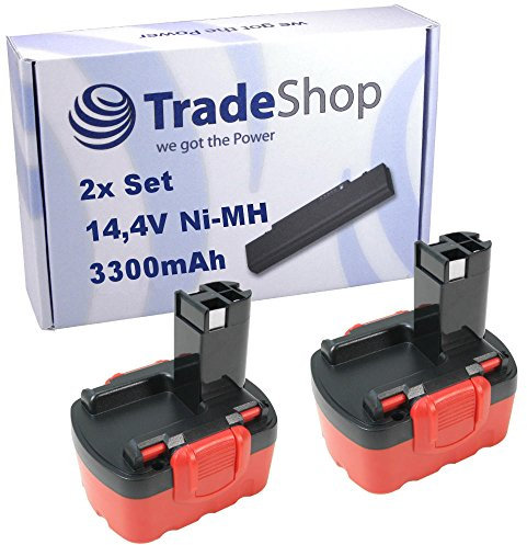 2X Trade-Shop NI-MH Akku 14,4V 3300mAh kompatibel mit Bosch 4 V-i CSD 14 GDR 4 V GDR 4 V-LI HDI 244 IDI 244 Jan-54 PLI 14, PSB 14,4 V-i, PSR 140