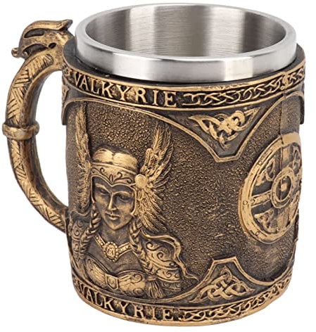 Taza Vikinga Cerveza Stein Tankard, Jarra de Cerveza Resina de Acero Inoxidable Doble Capa Resistente a Altas Temperaturas Patrón Pirata Taza de Bebida para Cerveza Cócteles