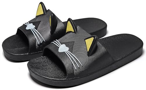 Vunavueya Femmes Pantoufles Maison Hommes Tongs Chaussons d'été Chaussures de Bain Dames Sandales de Piscine Plage Noir Jaune 43/44 EU(44-45CN)
