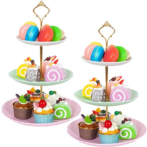 powerking 3-Tier Cupcake Stand Kuchen Stand mit Kunststoff Tier Serving Tablett für Desserts, Süßigkeiten und Leckereien für Hochzeit, Geburtstag, Tee Party