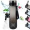 MOMO WAY Drinking Bottle Tritan Water Bottle BPA Free Reusable for School Sports Fitness Gym Easy Closure Gift for Men Women and Children Gray Black 1000ml
