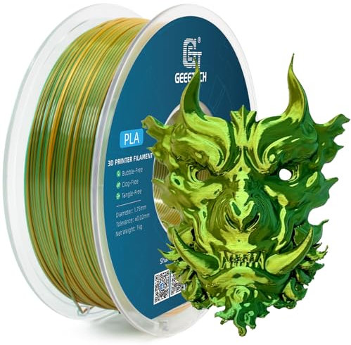 GEEETECH Silk Dual Color Filament 1,75mm, 1KG/Spool für 3D Drucker, Silk Gelb&Grün