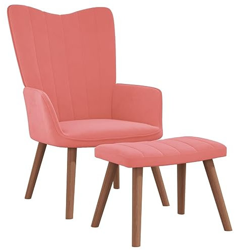 vidaXL Relaxsessel mit Hocker, Sessel mit Stahlrahmen Holzbeinen, Relaxstuhl Polsterstuhl mit Armlehne, Fernsehsessel Polstersessel Wohnzimmer, Modern, Rosa Samt