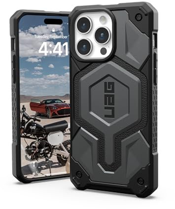 URBAN ARMOR GEAR UAG Schutzhülle kompatibel mit iPhone 15 Pro Max, 17 cm (6,7 Zoll), Monarch Pro, Silber, eingebauter Magnet, kompatibel mit MagSafe-Ladegerät, hochwertige, robuste, sturzsichere