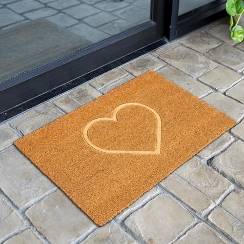Rugs & More Premium Coir Doormats Outdoor - Robust Coconut Fibre Door Mat for Front or Back Entrance - Multiple Styles for Welcoming Home Decor (40 x 60 cm - Embossed Heart)