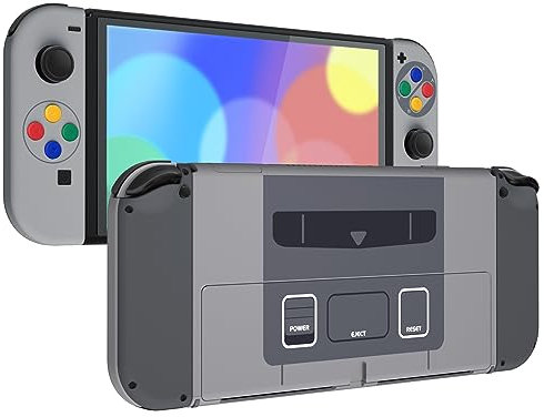 eXtremeRate Full Hülle für Nintendo Switch OLED Model, DIY-Ersatz Joycon Gehäuse & Tasten & Konsole Case & Kickstand Set, Skin Abdeckung Zubehör für Switch OLED Console Joy Con-Classic SNES EU Stil