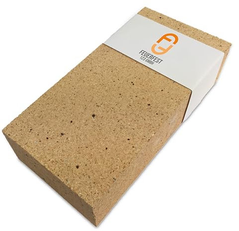 Feuerfest 123 - Schamottstein NF2 [250x124x64 mm] - Für Kaminöfen, Öfen & Grills - Backofenstein 1.350 °C hitzebeständig - Lebensmittelecht für Pizzaofen - Schamotte Speichersteine