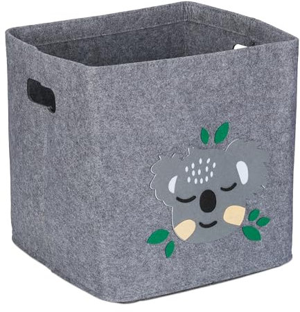Relaxdays Aufbewahrungsbox Koala, Stoffbox für Kinder, aus Filz, faltbar, Spielzeugbox, HxBxT: 33 x 33 x 33 cm, grau