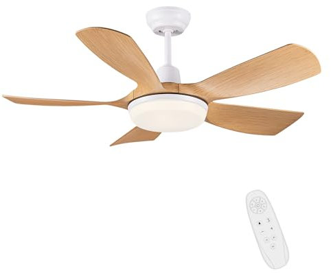 Newday Ventilatore da Soffitto Colore Legno, 106cm Ventilatore da Soffitto con Luce e Telecomando, Pale da Soffitto con Luce Dimmerabile Silenzioso con Funzione Memoria per Soggiorno Camera da letto