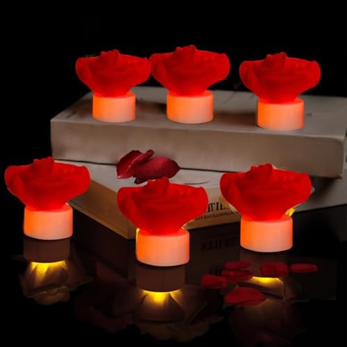 LED Kerzen Flammenlose Rose Deko Kerzen, 6 Stück Batterie Kerzen, LED Rose Kerzen Für Valentinstag, Vorschläge, Jahrestag, Hochzeits Deko, Geschenke Für Mama Frauen (Rot)