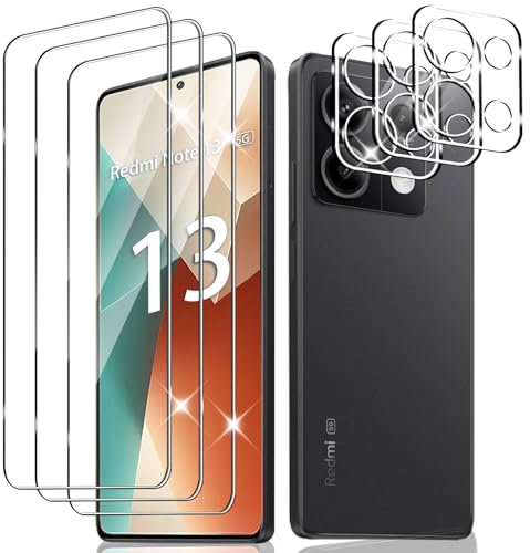 Wayneer Vetro Temperato per Xiaomi Redmi Note 13 5G, [3+3 Pezzi] Vetro Protettivo Pellicola Fotocamera, Anti Graffio Durezza 9H Protezione Schermo Pellicola Protettiva