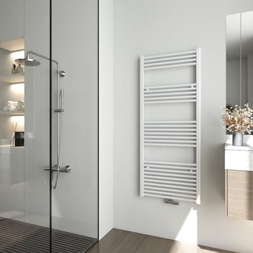Heilmetz Bad Heizkörper 600 x 1400 mm Handtuchtrockner Weiß Bad-Heizkörper Handtuchheizkörper Mittelanschluss Heizung 661 Watt Leistung Handtuchwärmer
