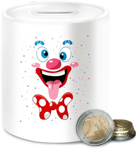 Spardose - & - Spardosen - Clown Gesicht Kostüm Karneval Clownkostüm Lustig Fasching I Fastnacht I Fasnacht I Fasnet - Unisize - Weiß - babyparty Faschings Clowns Verkleidet Carnival karneva