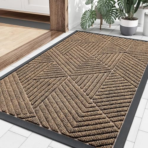 smiry Door Mat, Heavy Duty Door Matts Indoor Outdoor, Dirt Trapper Easy Clean Doormat, Non Slip Floor Mat for Front Door, Entrance, 60 x 90 cm, Brown