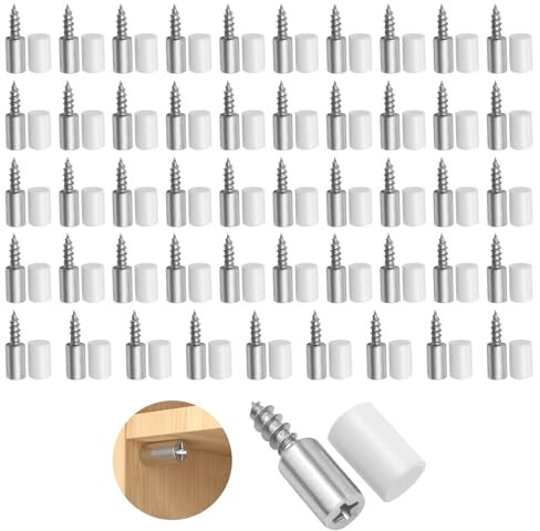 50 Pezzi Pioli Reggimensola, Viti Autofilettanti Supporti per Mensole 7.5 mm con Copertura Antiscivolo, Perni di Supporto per Mensola Armadio Libreria