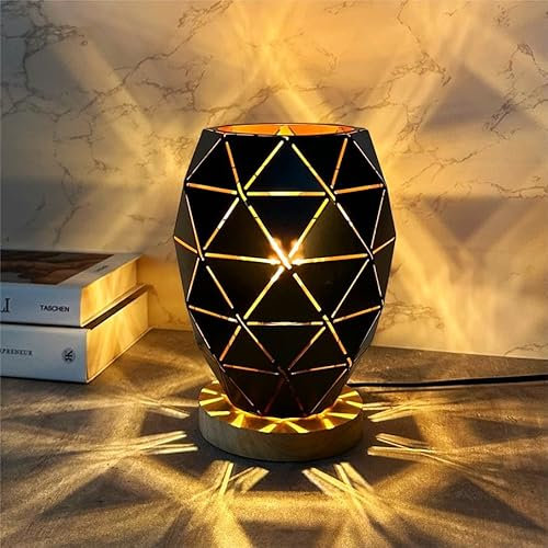 HHMTAKA Bedside Table Lamp Wooden Table Lamp with Metal Lampshade Small Bedside Lamp with Edison Bulb for Bedroom Home Weddings Parties Patio